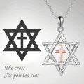 wholesale 925 Sterling Silver Cross & Star of David Pendant Necklace for Women Men Judaica Gifts with 4mm Cable Chain (Length: 36)-0-4