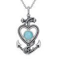 wholesale 925 Sterling Silver Anchor Necklace With Heart Design And Turquoise Gemstone-0-0