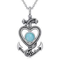 wholesale 925 Sterling Silver Anchor Necklace With Heart Design And Turquoise Gemstone-Style A