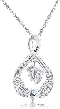 wholesale 925 Sterling Silver Angel Wings Infinity Footprint Heart Pendant Necklace Gifts for Women Mom Sisters-Miscarriage Jewelry -1