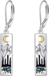 wholesale 925 Sterling Silver Abalone Shell Mountain Moon Bear Dangle Earrings for Skiing Hiking Nature Enthusiasts-Multi-Mountain Bear Necklace