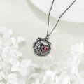 wholesale 925 Sterling Silver Red Crystal Butterfly Cage Pendant Necklace with Black Enamel and Flower Accents-0-3