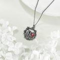 wholesale 925 Sterling Silver Red Crystal Butterfly Cage Pendant Necklace with Black Enamel and Flower Accents-0-3