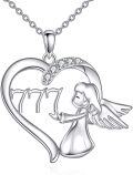 wholesale 925 Sterling Silver Heart Angel 777 Crystal Pendant Necklace-0-0