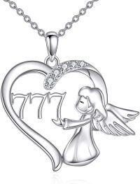 wholesale 925 Sterling Silver Heart Angel 777 Crystal Pendant Necklace-777