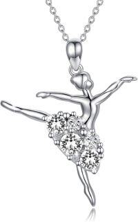 wholesale Sterling Silver Austrian Birthstone Crystal Ballerina Necklace Ballet Dancer Pendant Gift-Clear