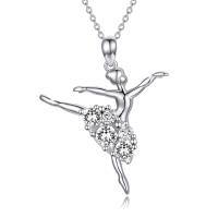 wholesale 925 Sterling Silver Ballet Dancer Necklace Wholesale With Green And White Crystals-Clear