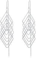 wholesale 925 Sterling Silver Threader Earrings with Rhombus Design Dangle Drop Chain Charms Gifts for Women-0-0