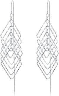 wholesale 925 Sterling Silver Threader Earrings with Rhombus Design Dangle Drop Chain Charms Gifts for Women-Rhombus