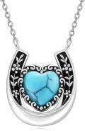 wholesale 925 Sterling Silver Heart-Shaped Turquoise & Black Enamel Lucky Horse Shoe Pendant Necklace for Women Girls  43cm Chain Length-0-0