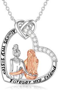 wholesale Sterling Silver Birthstone Sister Necklaces Heart Jewelry Gifts for Sister Birthday Anniversary Valentine s Day-Always My Sister Forever My Friend-2 Sisters