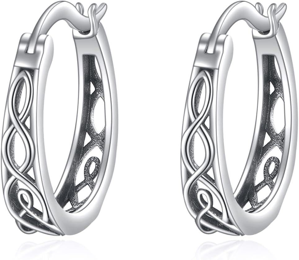Sterling Silver Hypoallergenic Small Hoop Sun Leaf Triangle Huggie Earrings for Women-Celtic Knot-Oxidizied-Celtic Knot-Oxidizied
