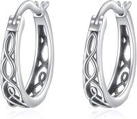 wholesale 925 Sterling Silver Celtic Knotwork Hoop Earrings 14mm Diameter-Celtic Knot-Oxidizied-Celtic Knot-Oxidizied