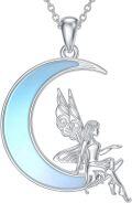 wholesale 925 Sterling Silver Crescent Moon Fairy Pendant Necklace for Women Girls  Blue Enamel-0-0