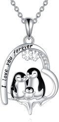 wholesale 925 Sterling Silver Penguin Family Heart Pendant Necklace Gifts for Women Lover's Day-0-0