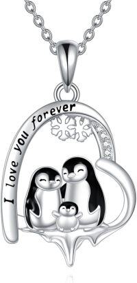 wholesale 925 Sterling Silver Penguin Family Heart Pendant Necklace Gifts for Women Lover's Day-Penguin 2