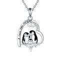 wholesale 925 Sterling Silver Penguin Family Heart Pendant Necklace-0-0