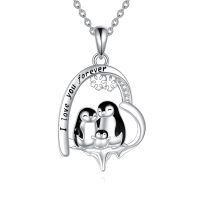 wholesale 925 Sterling Silver Penguin Family Heart Pendant Necklace-Penguin 2