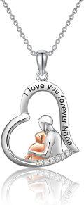 wholesale 925 Sterling Silver I Love You Forever Nana Cubic Zirconia Heart Pendant Necklace for Women-0-0