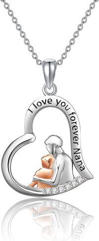 wholesale 925 Sterling Silver I Love You Forever Nana Cubic Zirconia Heart Pendant Necklace for Women-Nana Necklace- 1