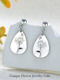 wholesale Sterling Silver Floral Teardrop Earrings w Birth Flower Engraved Gift for Women-0-54