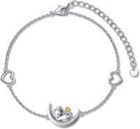 wholesale 925 Sterling Silver Heart & Moon Charm Anklet with Cat Design - Adjustable Gift for Women and Girls-Pig