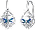 wholesale 925 Sterling Silver Blue Moonstone Dragonfly Leverback Drop Earrings for Women Girls  4cm Long-0-0