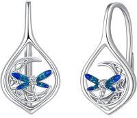 wholesale 925 Sterling Silver Blue Moonstone Dragonfly Leverback Drop Earrings for Women Girls  4cm Long-Dragonfly-Leverback