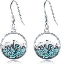 wholesale 925 Sterling Silver Turquoise Stone Mountain Dangle Earrings for Women Natural Gemstone Drop -D-Turquoise Mountain