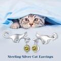 wholesale 925 Sterling Silver Yellow Crystal Cat Stud Earrings - Adorable Kitty  for Her-0-5