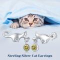 wholesale 925 Sterling Silver Cat Drop Earrings Platinum Plated Yellow Crystal For Women-0-5