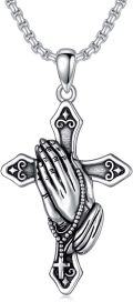 wholesale 925 Sterling Silver Praying Hands Cross Religious Medal Pendant Necklace for Men & Women-0-0