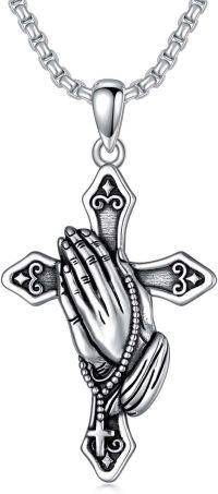 wholesale 925 Sterling Silver Praying Hands Cross Religious Medal Pendant Necklace for Men & Women-Praying Hands
