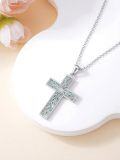 wholesale 925 Sterling Silver Green Leaf Patterned Cross Pendant Necklace for Women Faith  for Mom Wife Daughter Sister-0-4