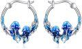 wholesale 925 Sterling Silver Jellyfish Design Small Huggie Hoop Earrings - Blue Stone  for Women-0-0
