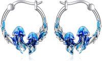 wholesale 925 Sterling Silver Jellyfish Design Small Huggie Hoop Earrings - Blue Stone  for Women-Animal earrings-Jellyfish Earrings