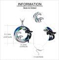 wholesale 925 Sterling Silver Blue Crystal Orca Whale Wave Ocean Pendant Necklace for Women Gifts-0-3