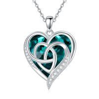 TOUPOP Sterling Silver Crystal Birthstone Celtic Knot Heart Necklace-undefined