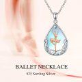 wholesale 925 Sterling Silver Ballerina Dancing in Teardrop Shape with Blue Moonstone and Rose Gold Accents Pendant Necklace-0-2