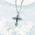 wholesale 925 Sterling Silver 925 Cross with Turquoise Stones and Wooden Inlay Pendant Necklace -0-4