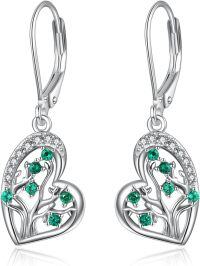 wholesale 925 Sterling Silver Heart-Shaped Tree of Life Green Crystal Drop Earrings-22-Green Tree of Life