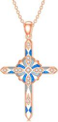 wholesale Sterling Silver Lab Grown Diamond Opal Cross Necklace for Women-0-0
