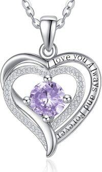 wholesale Sterling Silver White Gold Heart Pendant Necklace w Birthstone for Women-06-June