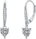 wholesale 925 Sterling Silver Moissanite Leverback Earrings, 1.0ct D Color Heart-Cut, Gift Box-0-0