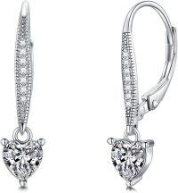 wholesale 925 Sterling Silver Moissanite Leverback Earrings, 1.0ct D Color Heart-Cut, Gift Box-1CT Heart-cut
