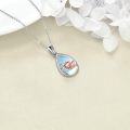 wholesale 925 Sterling Silver Teardrop Pendant with Pink Origami Pig and Blue Opal Stone for Women-0-3