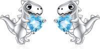 wholesale 925 Sterling Silver Blue Heart Crystal Dinosaur Stud Earrings for Women-blue