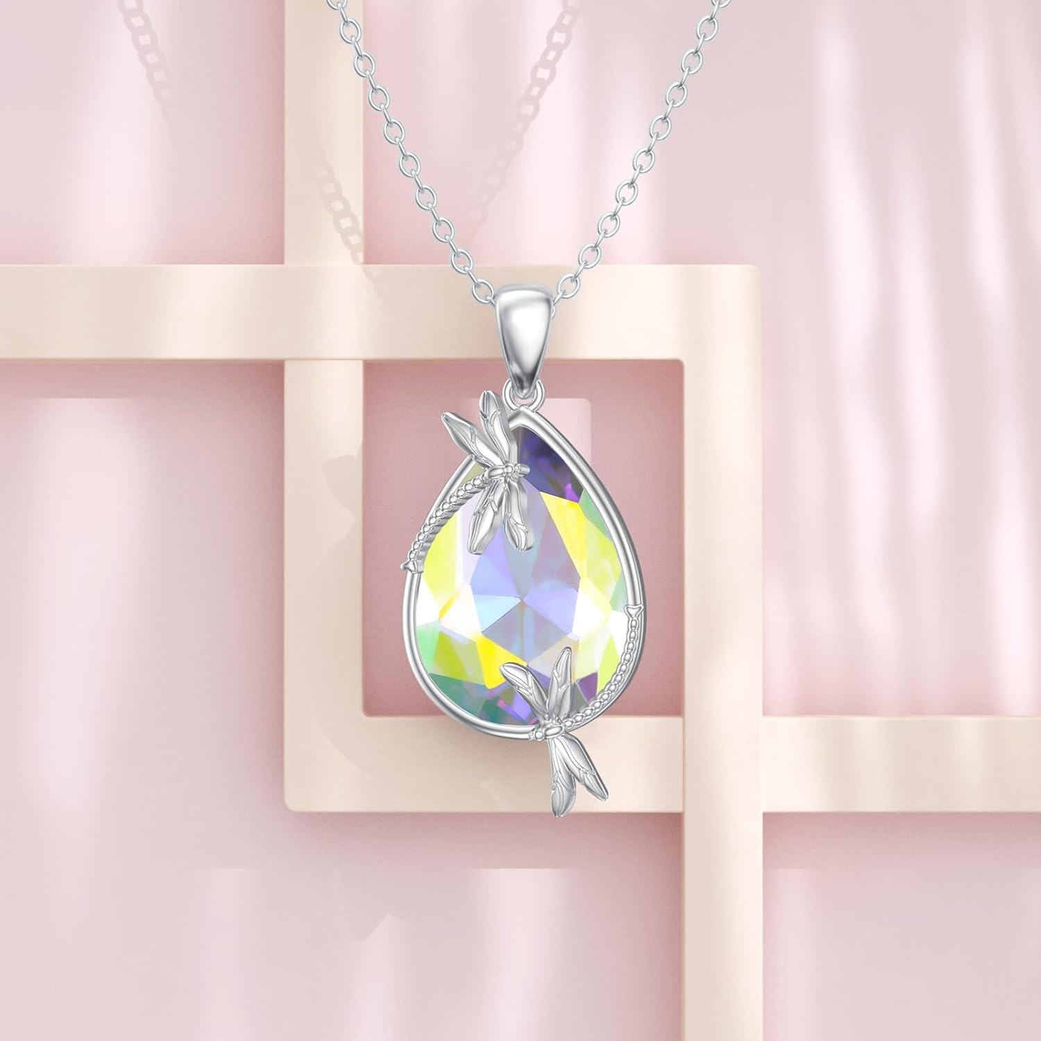 Sterling Silver Moss Agate Turquoise Clover Ankh Sun Compass Necklace w Butterfly Dragonfly Bee Pendant Women s Gift-0-3