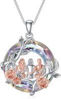 wholesale 925 Sterling Silver Crystal Rose Flower Sisters Circle Pendant Necklace-0-0