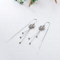 wholesale 925 Sterling Silver & Beads Daisy Flower Tassel Chain Dangle Earrings for Women, Hypoallergenic, Lightweight, Gift Ready-0-4